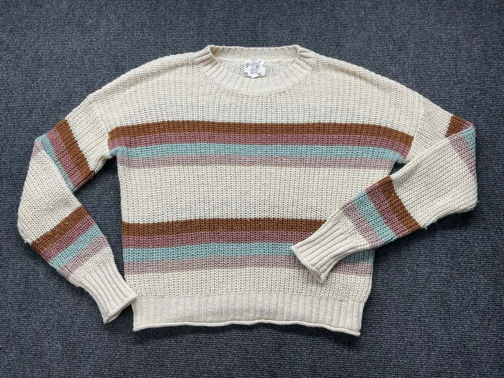 Hippie Rose Striped Sweater XS Cream Brown Blue Pink Knit Pullover